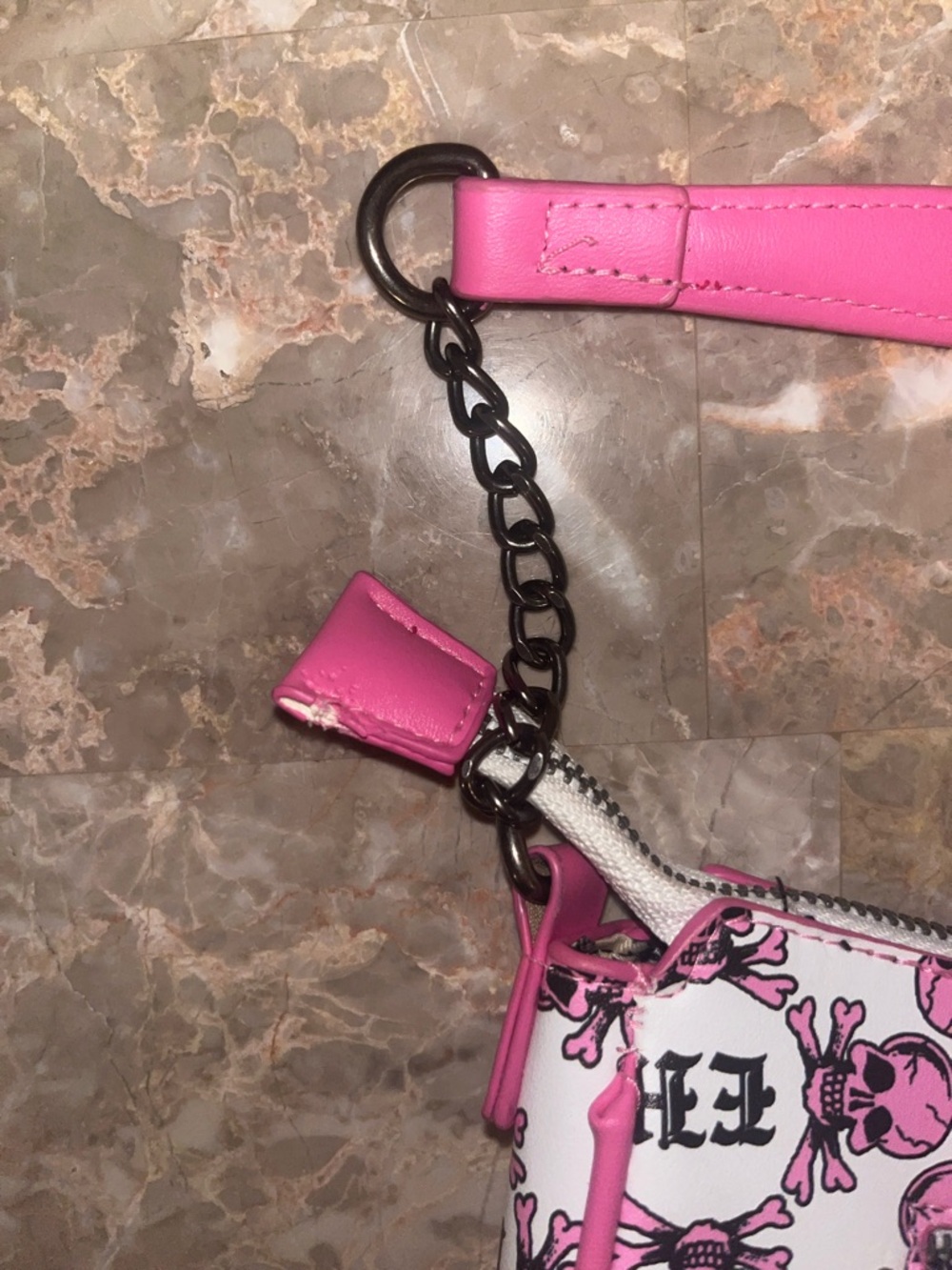 Ed Hardy Pink and White Graphic Wristlet Shoulder Bag flawed - Picture 6 of 7